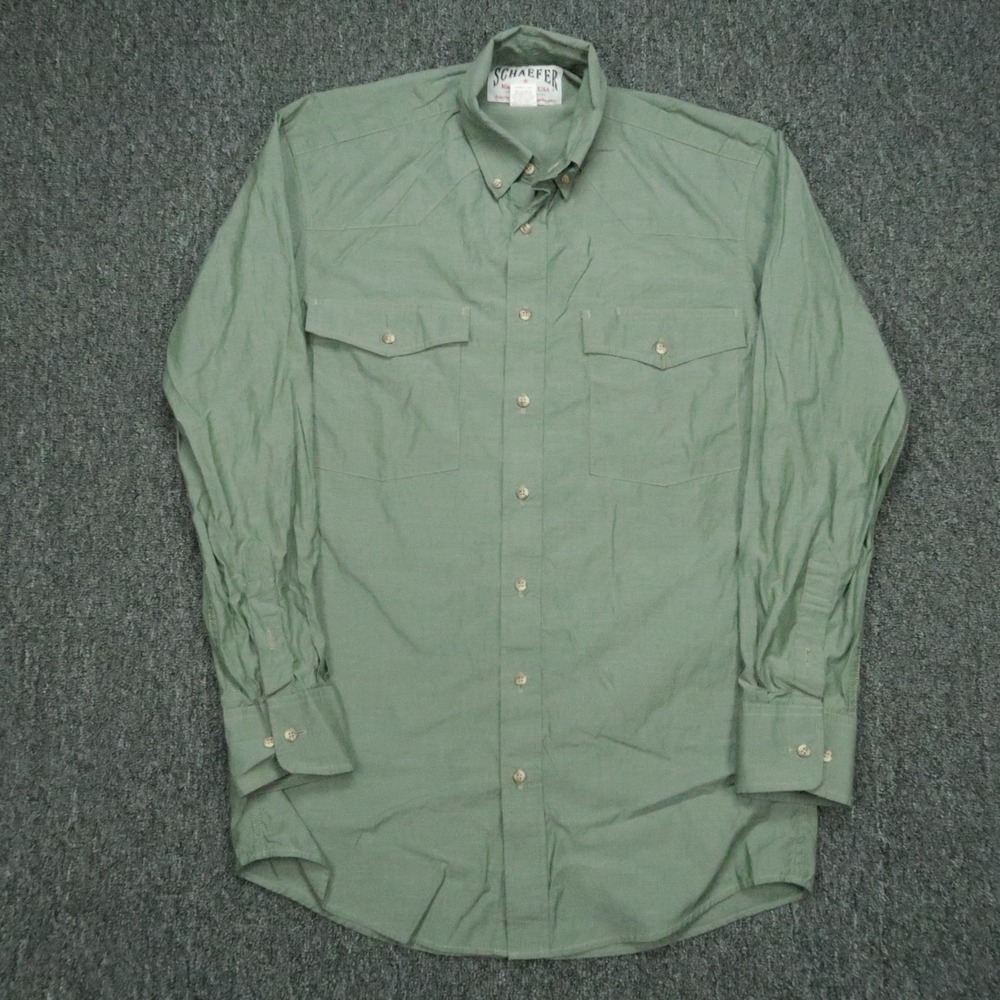 Schaefer Outfitter Shirt Men‎ Medium Green Long Sleeve Workwear Button Down 7070
